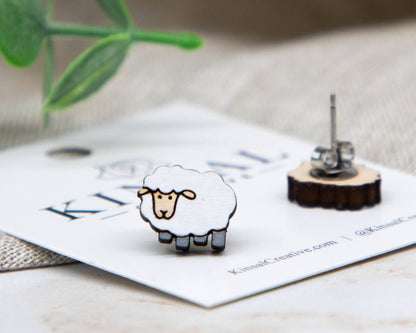 Sheep Wood Stud Earrings