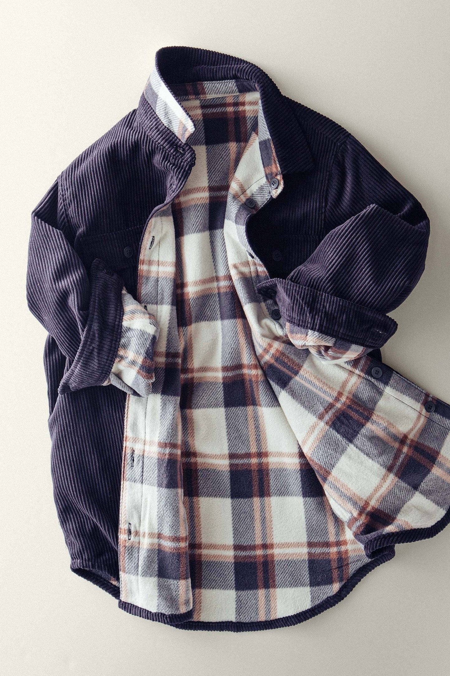 Plaid Lined Reversible Corduroy Flannel Shacket
