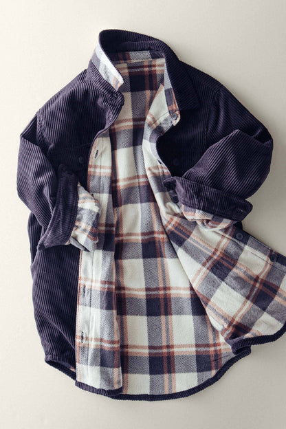 Plaid Lined Reversible Corduroy Flannel Shacket