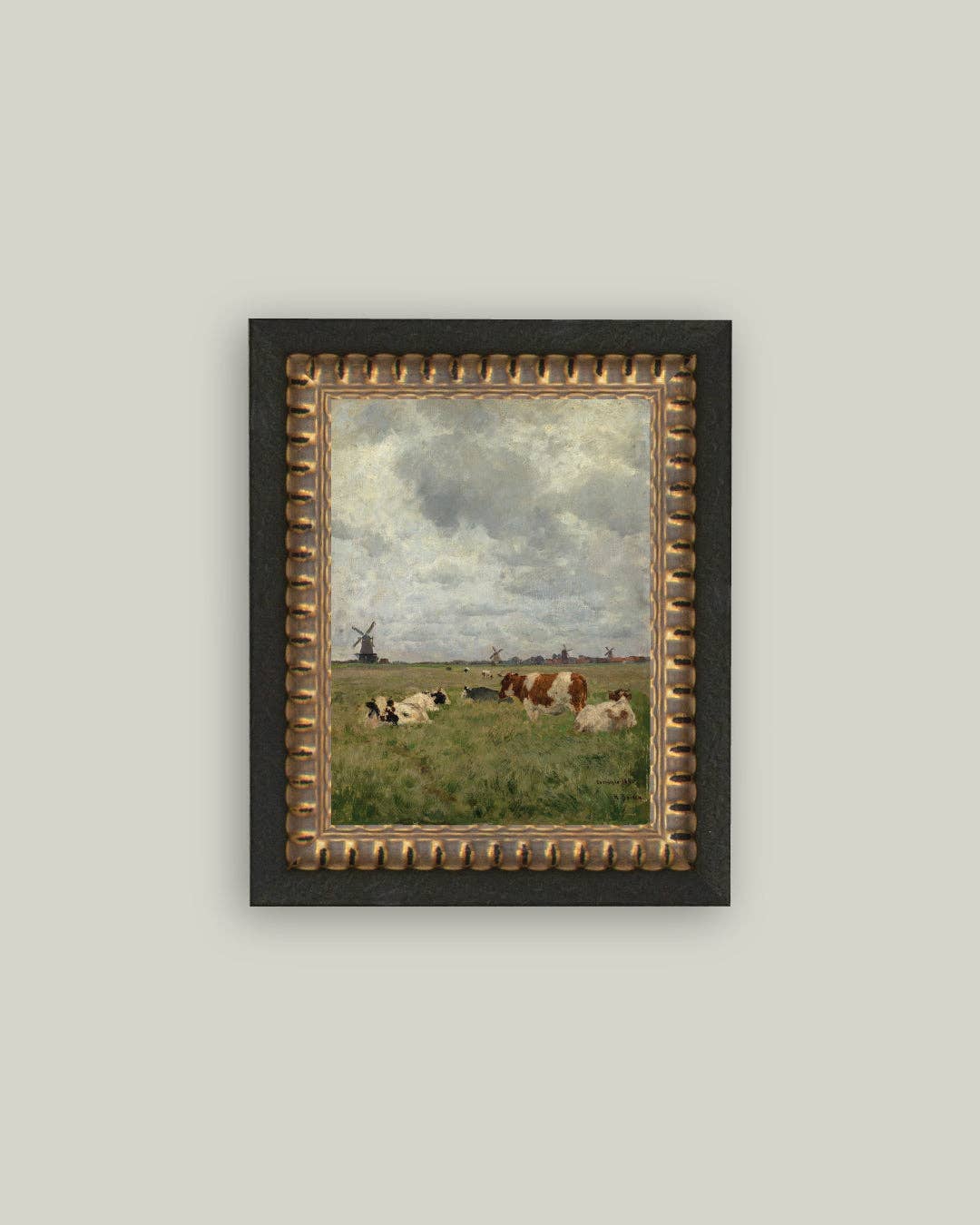 Cattle on the Pasture Framed Antique Art