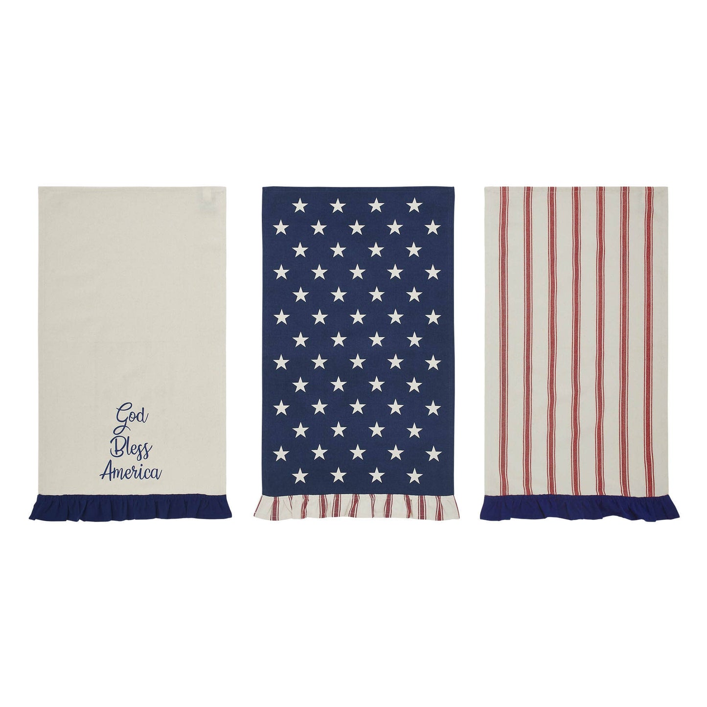 'God Bless America' Ruffled Tea Towel - Set of 3