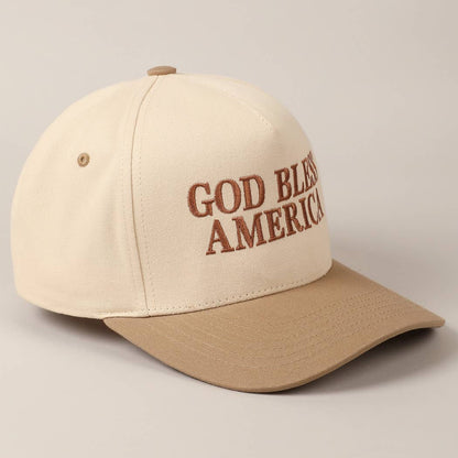 Beige 'God Bless America' Embroidered Trucker Hat