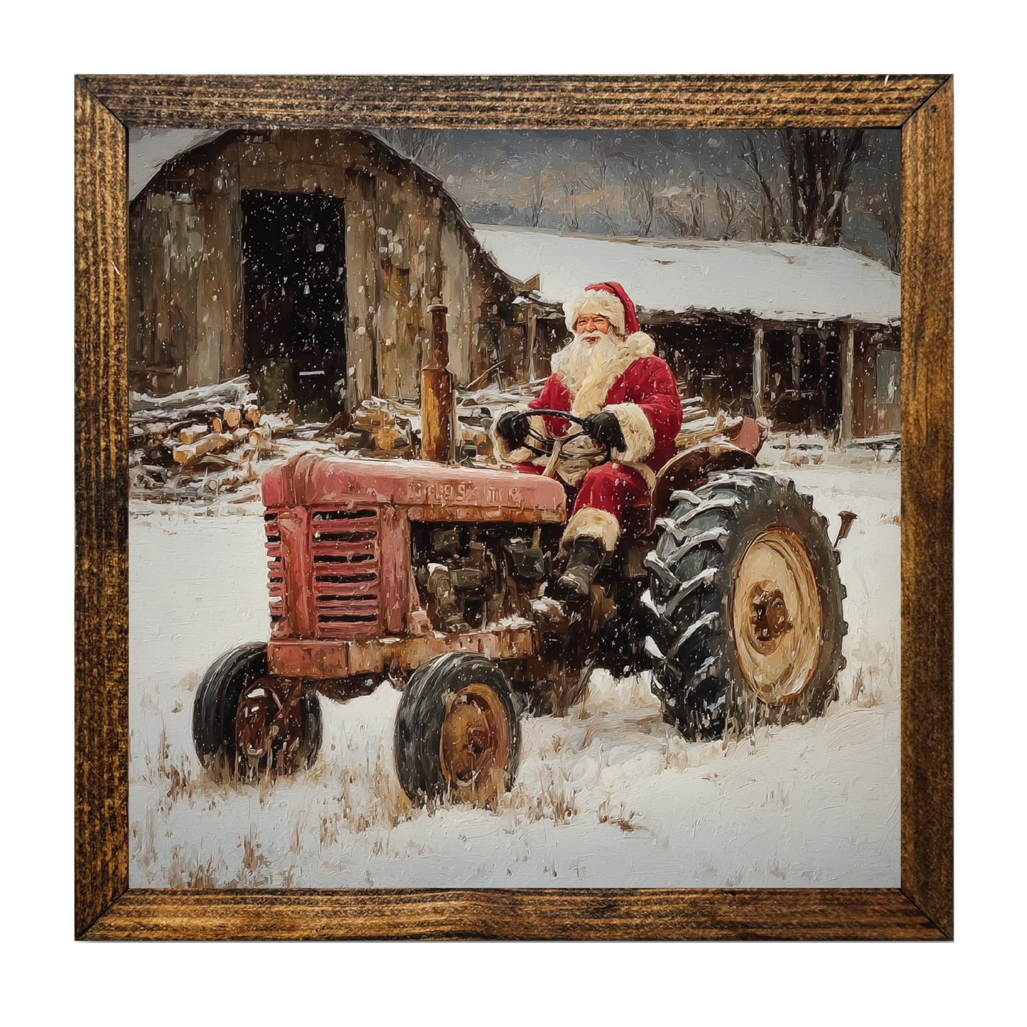 Christmas on the Farm Santa Tractor Framed Artwork