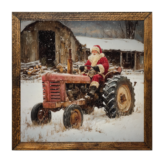 Christmas on the Farm Santa Tractor Framed Artwork