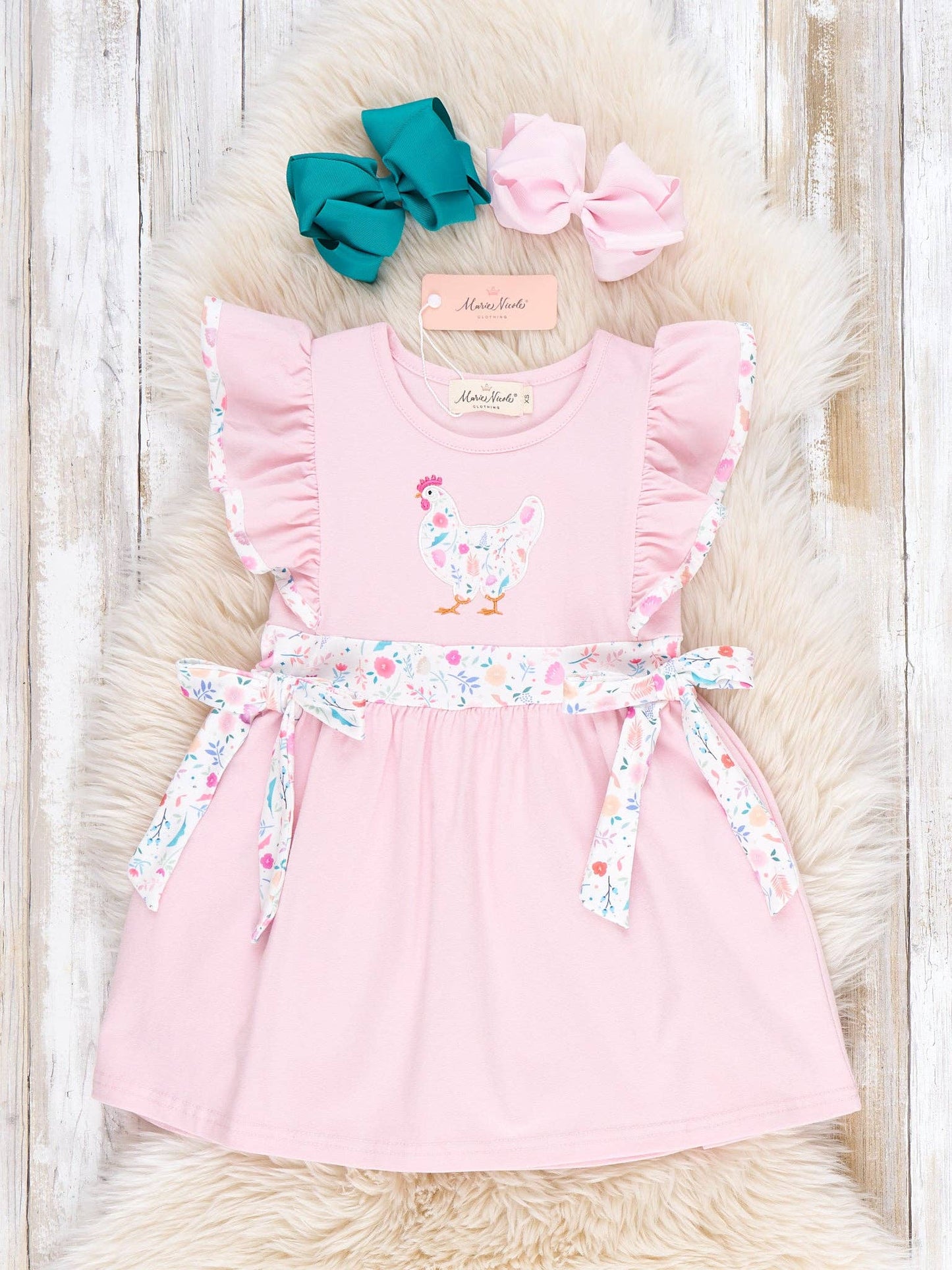 Country Chicken Blossoms Embroidered Ruffle Dress