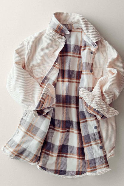 Plaid Lined Reversible Corduroy Flannel Shacket