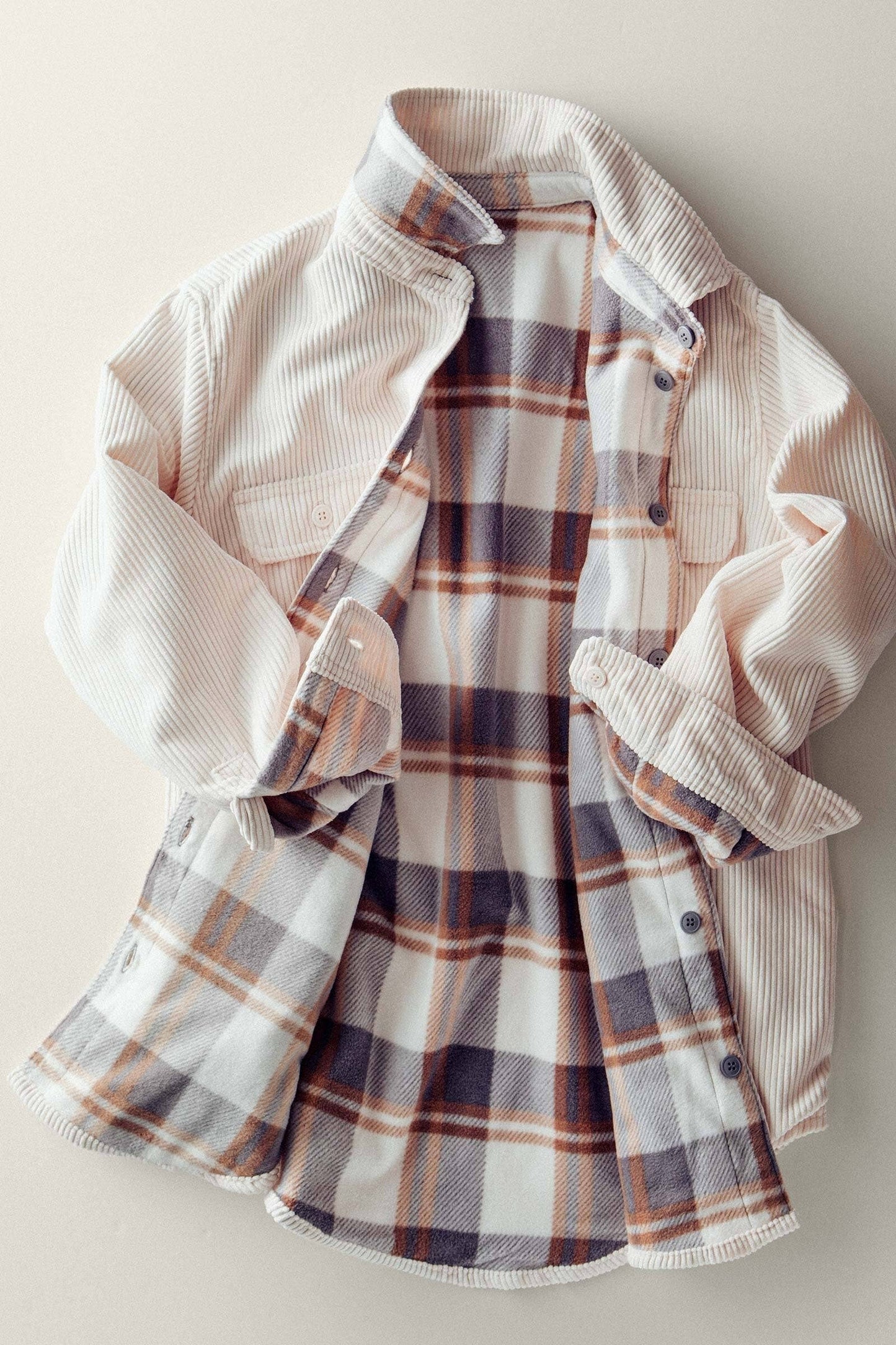 Plaid Lined Reversible Corduroy Flannel Shacket