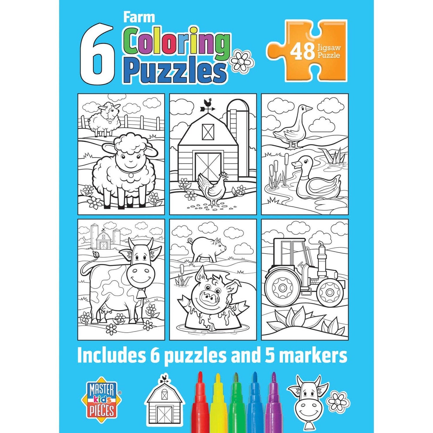 Coloring Farm Puzzles 6-Pack - 48 Piece Puzzles