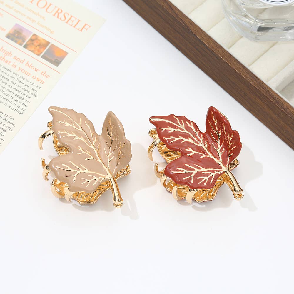 Autumn Maple Leaf Metal Hair Claws with Gold Accents