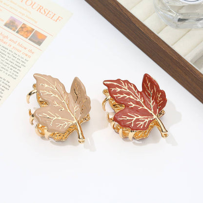 Autumn Maple Leaf Metal Hair Claws with Gold Accents