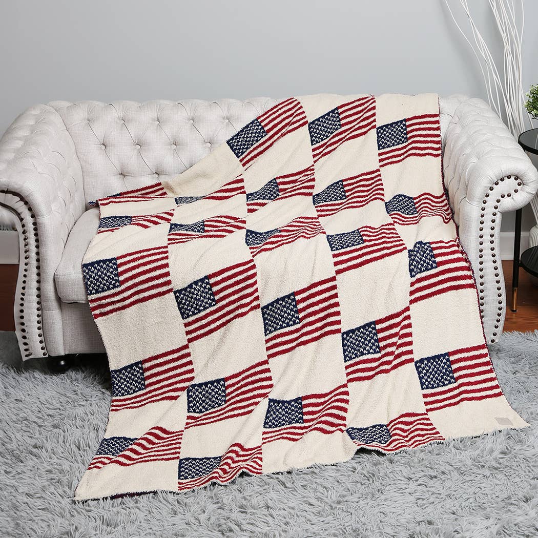 USA Flag Print Soft Throw Blanket