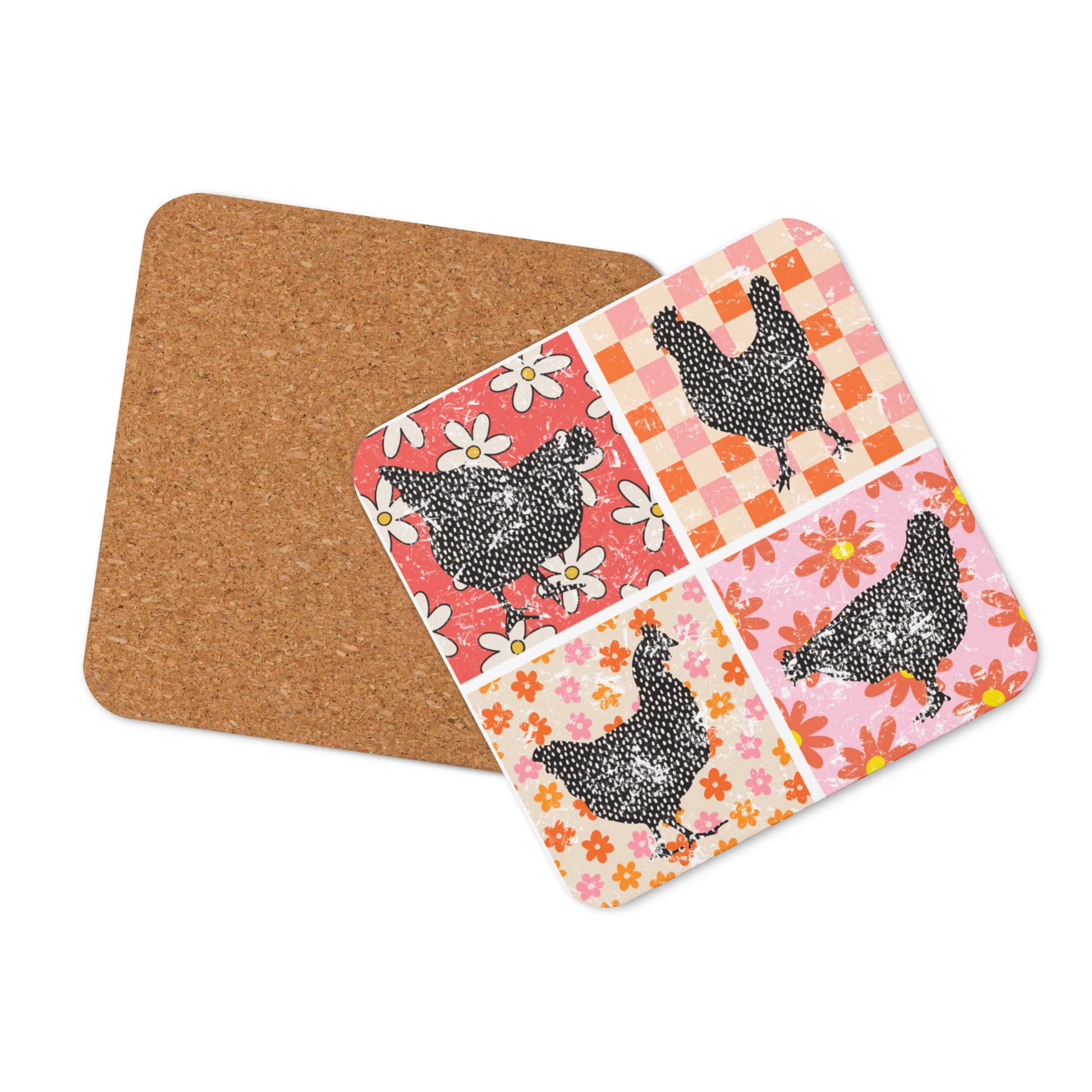 Patchwork Chicken Cork-Back Coaster - American Farm Company