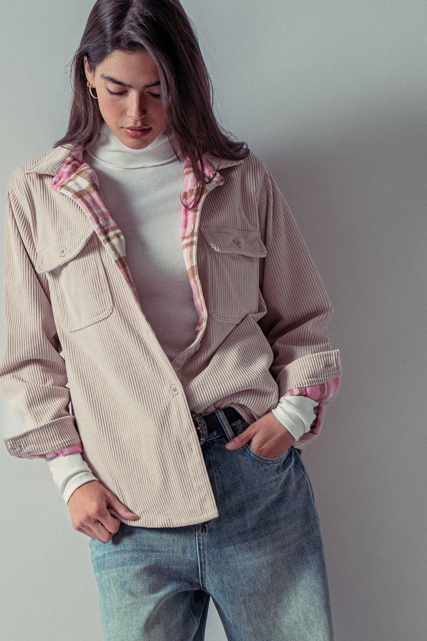 Plaid Lined Reversible Corduroy Flannel Shacket