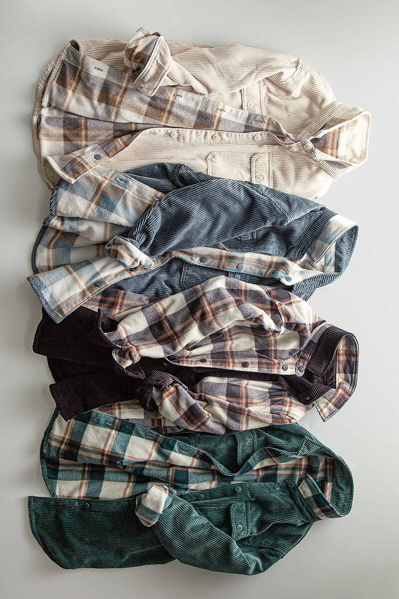 Plaid Lined Reversible Corduroy Flannel Shacket