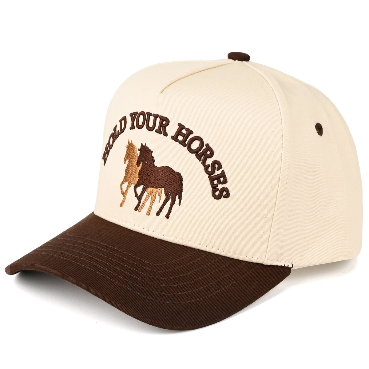 HOLD YOUR HORSES Embroidered Letter Two Tone Trucker Hat
