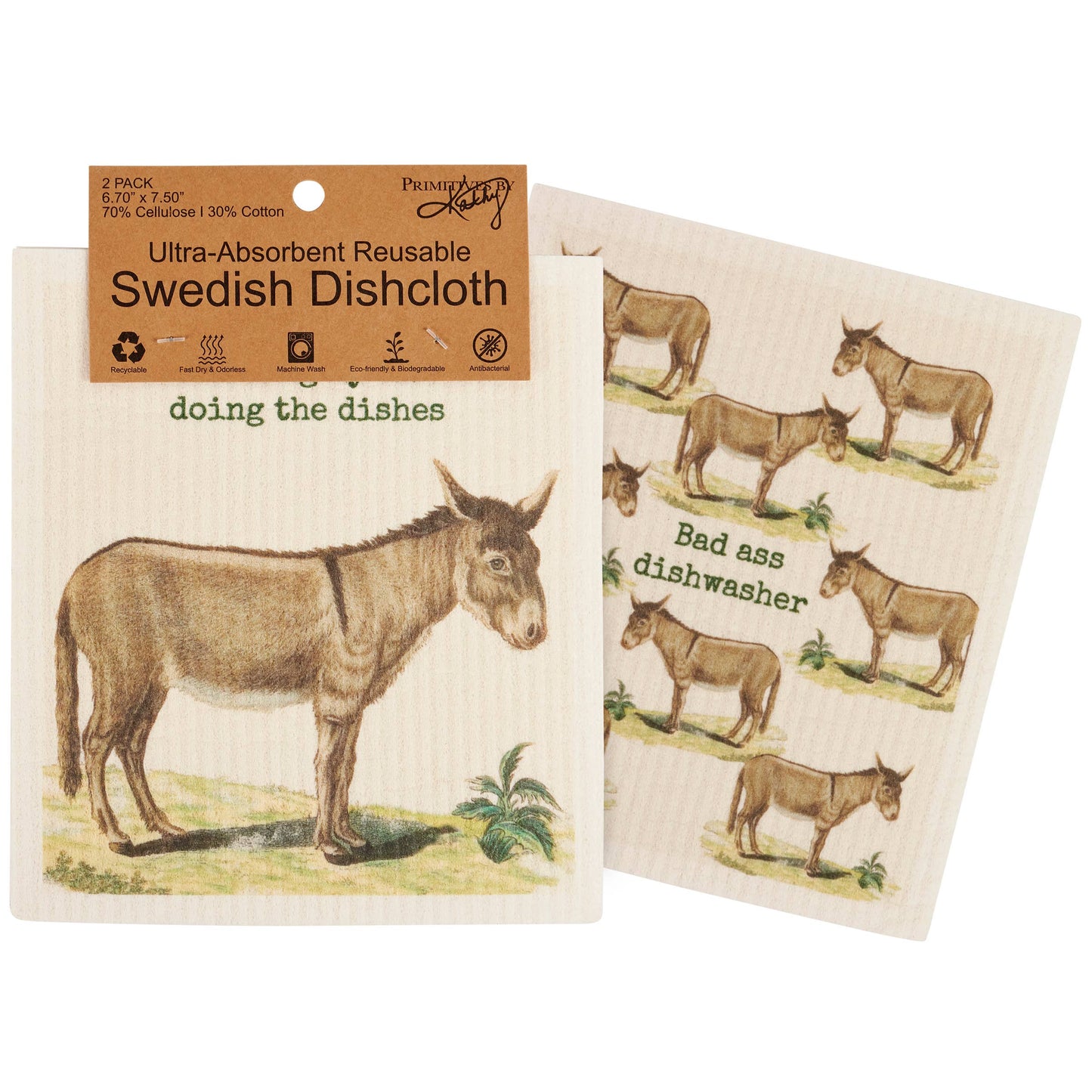 'Doing The Dishes' Donkey Swedish Dishcloth Set