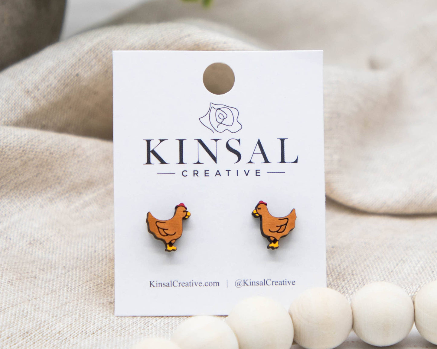 Chicken Wood Stud Earrings
