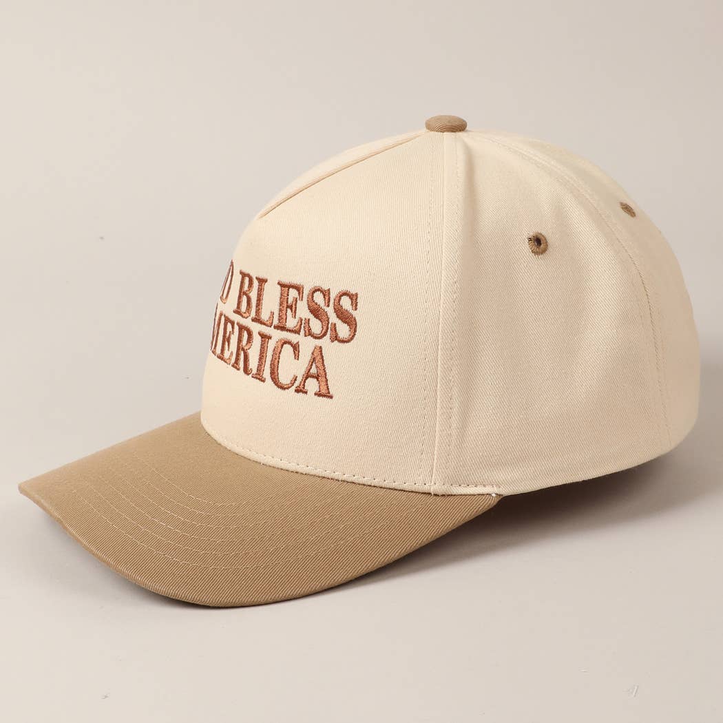 Beige 'God Bless America' Embroidered Trucker Hat