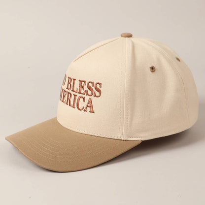 Beige 'God Bless America' Embroidered Trucker Hat