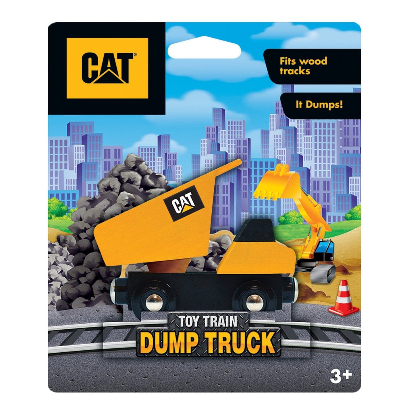 CAT Dump Truck Toy (Magnetic | Fits most 1" wooden train tracks)