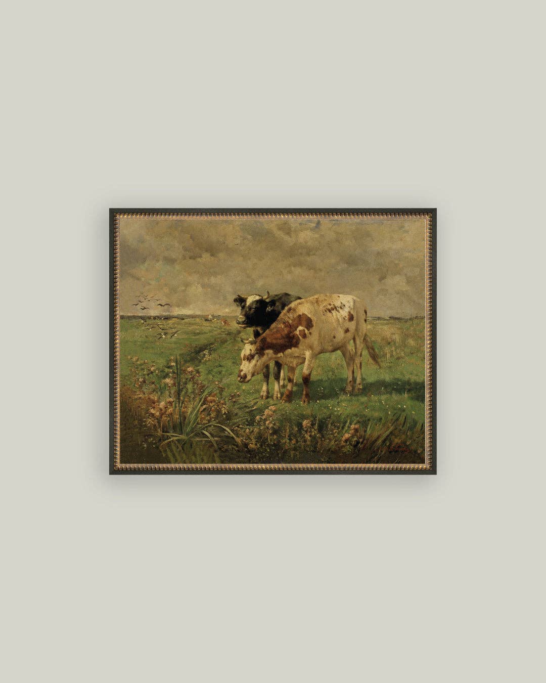 Black and Brown Cows Framed Antique Art