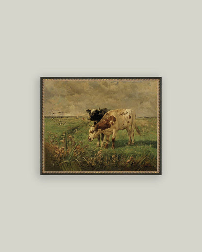 Black and Brown Cows Framed Antique Art