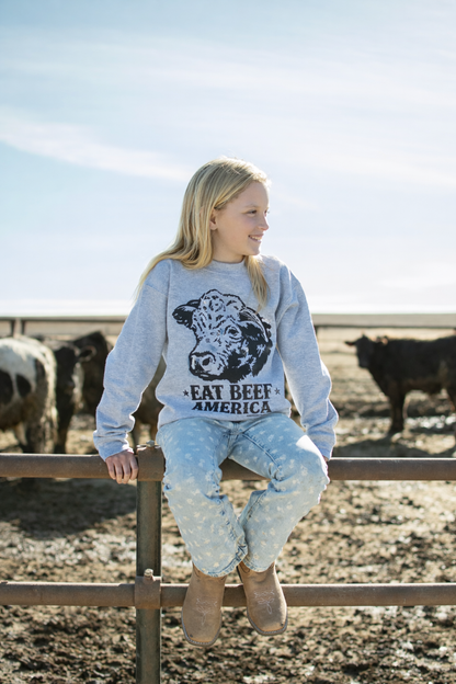 Hereford 'Eat Beef America' Grey Toddler/Youth Crewneck