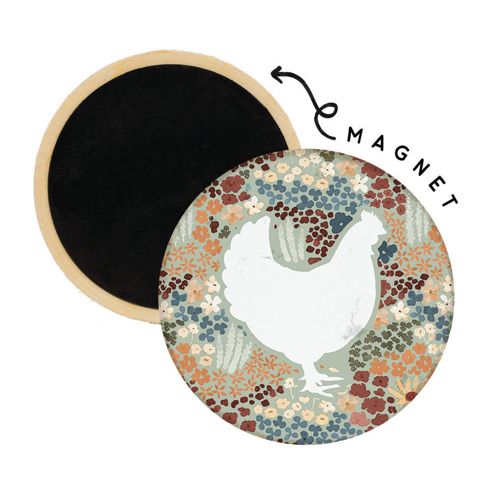 Floral Chicken Round Magnet