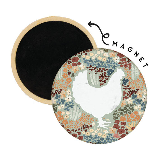 Floral Chicken Round Magnet