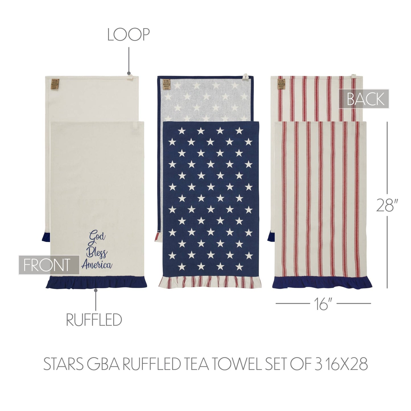 'God Bless America' Ruffled Tea Towel - Set of 3