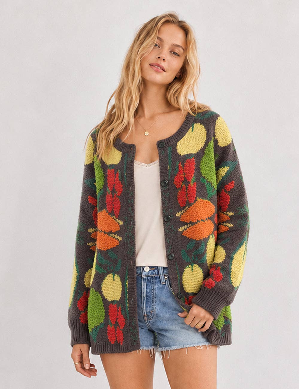 Veggie Garden Jacquard Button Cardigan