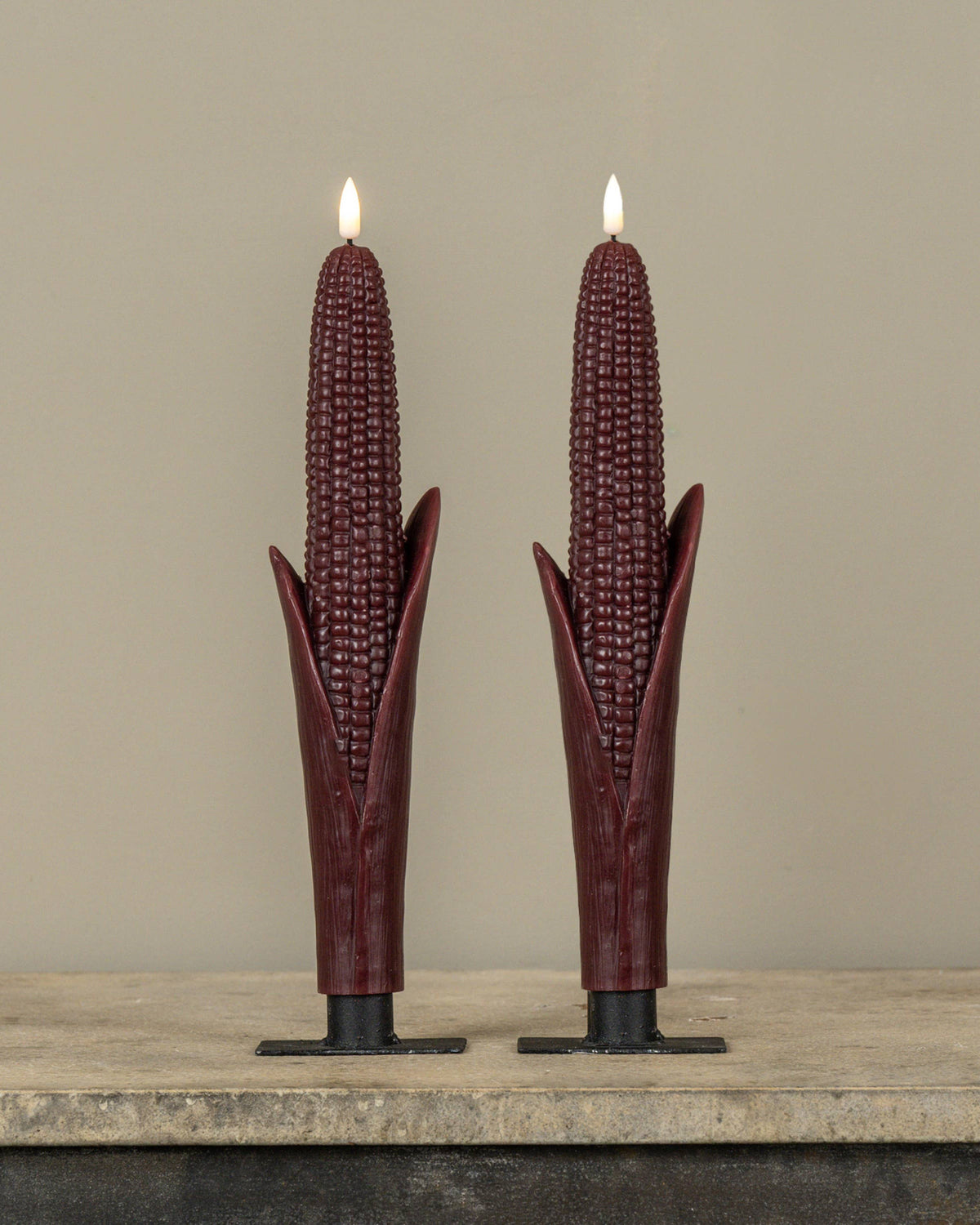 Burgundy Corn Taper Candle Set - 12" 3D Flame