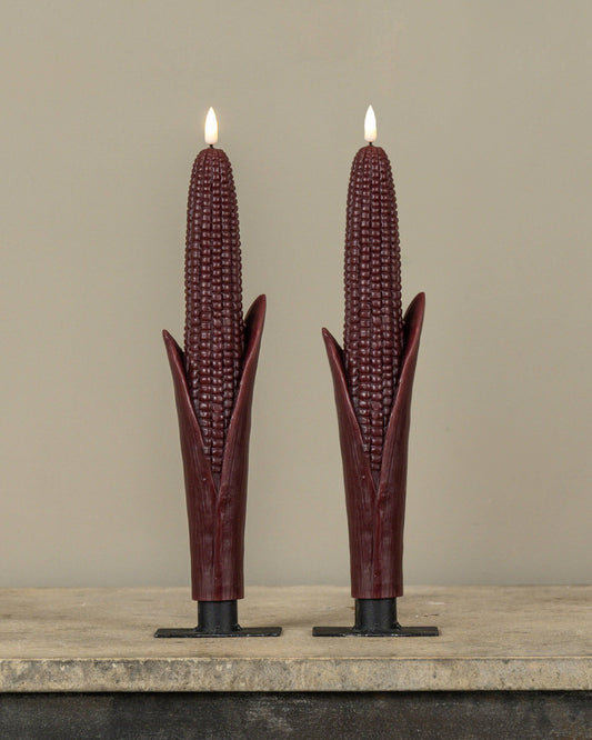 Burgundy Corn Taper Candle Set - 12" 3D Flame