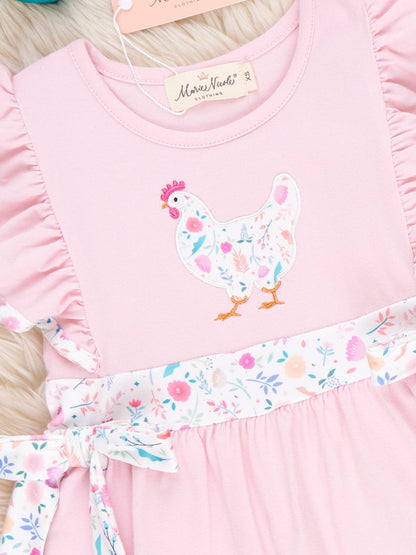 Country Chicken Blossoms Embroidered Ruffle Dress