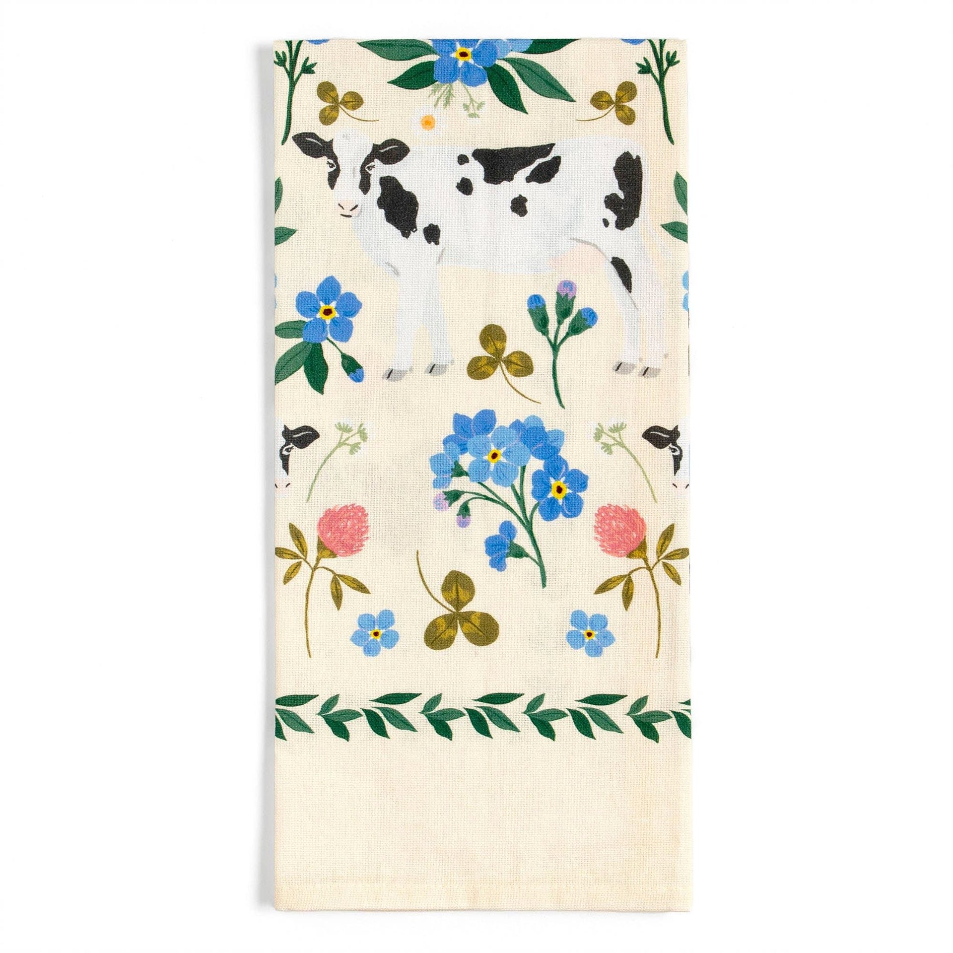 Milk Cows Floral Tea Towel