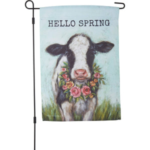 'Hello Spring' Cow Garden Flag