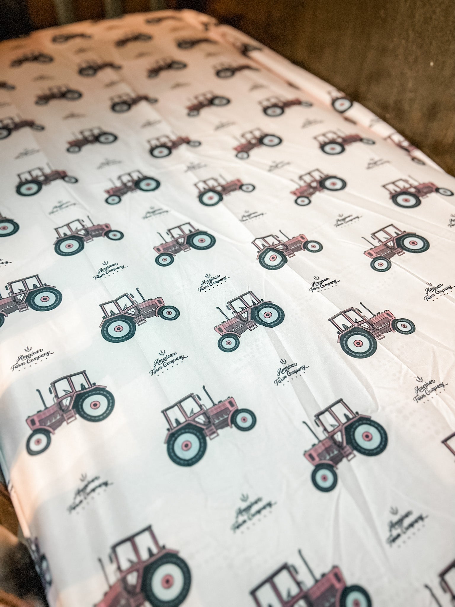 Pink Tractor Crib Sheet American Farm Company