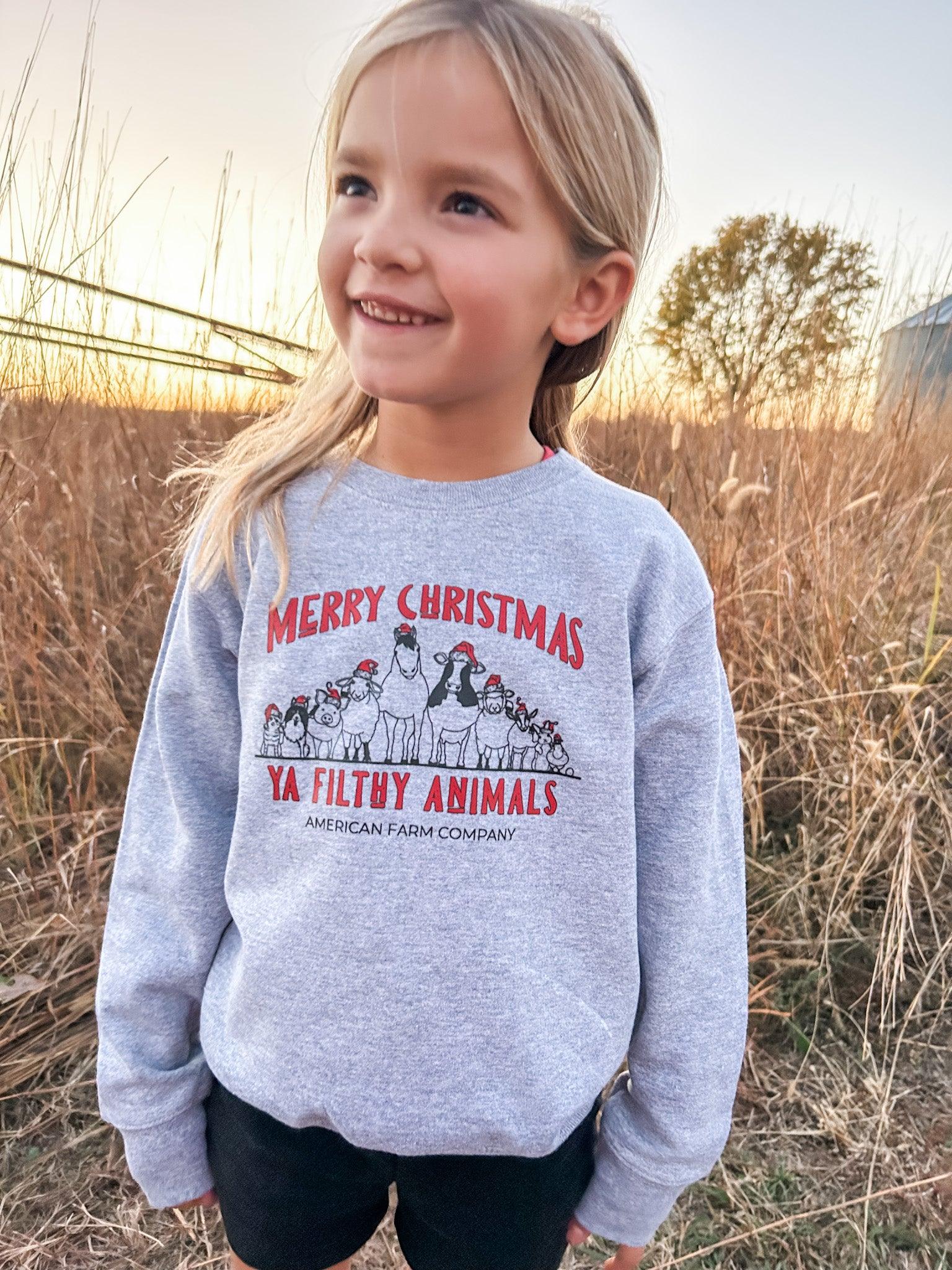 Merry Christmas Ya Filthy Animals Crew Toddler/Youth Crewneck - American Farm Company