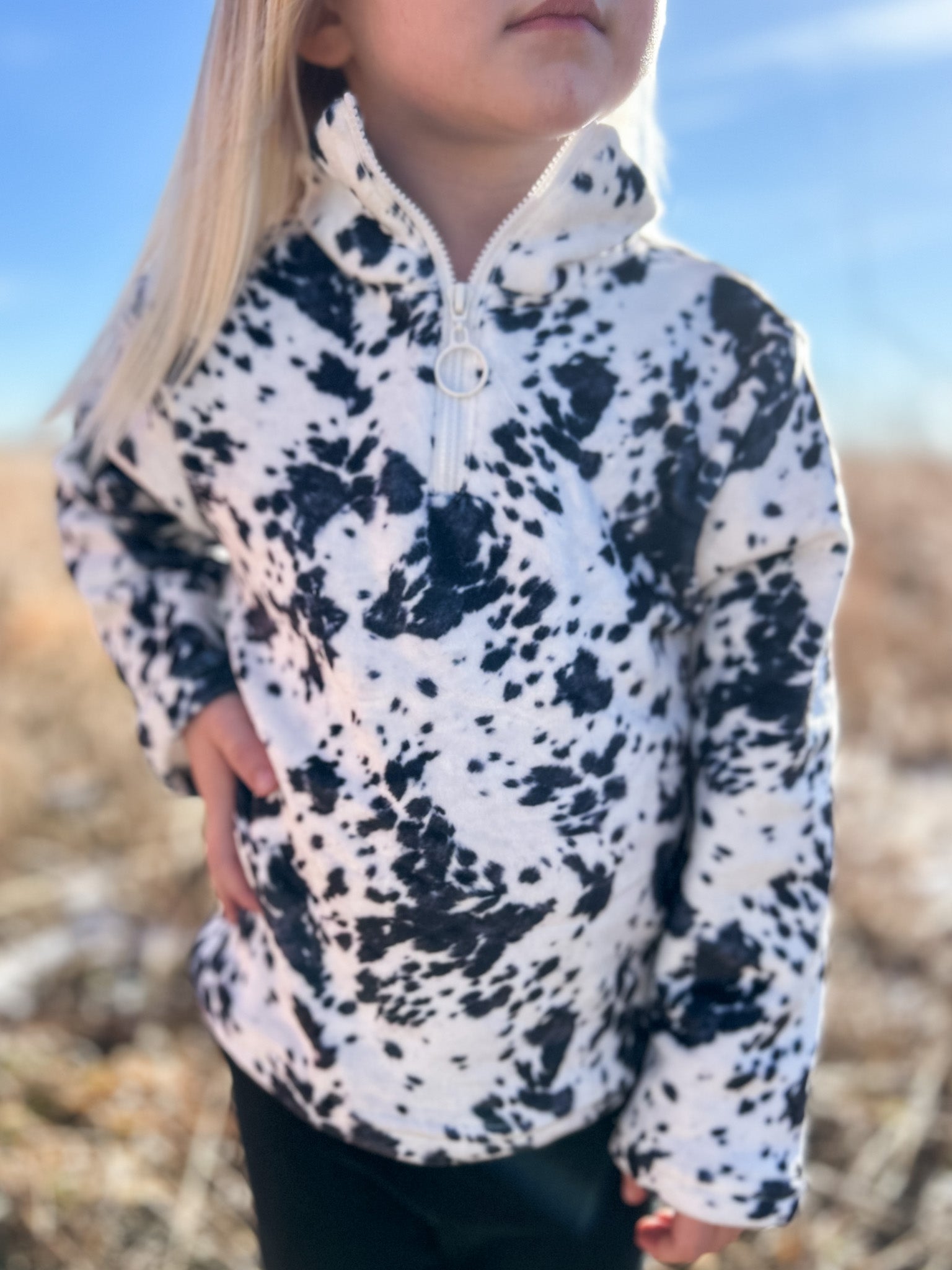 Cow Print 1/4 Zip-Toddler/Youth