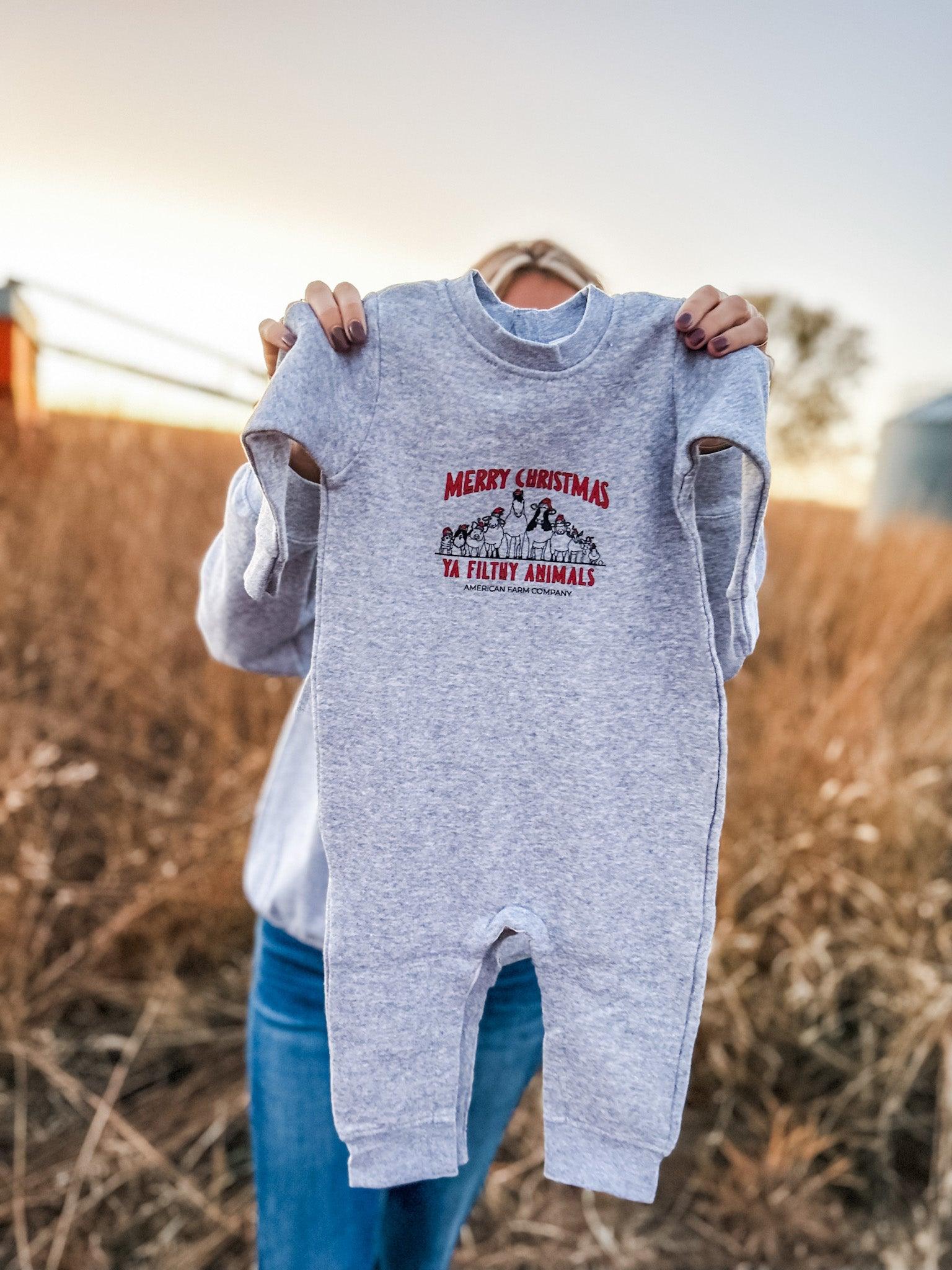 Merry Christmas Ya Filthy Animals Baby Fleece One Piece - American Farm Company