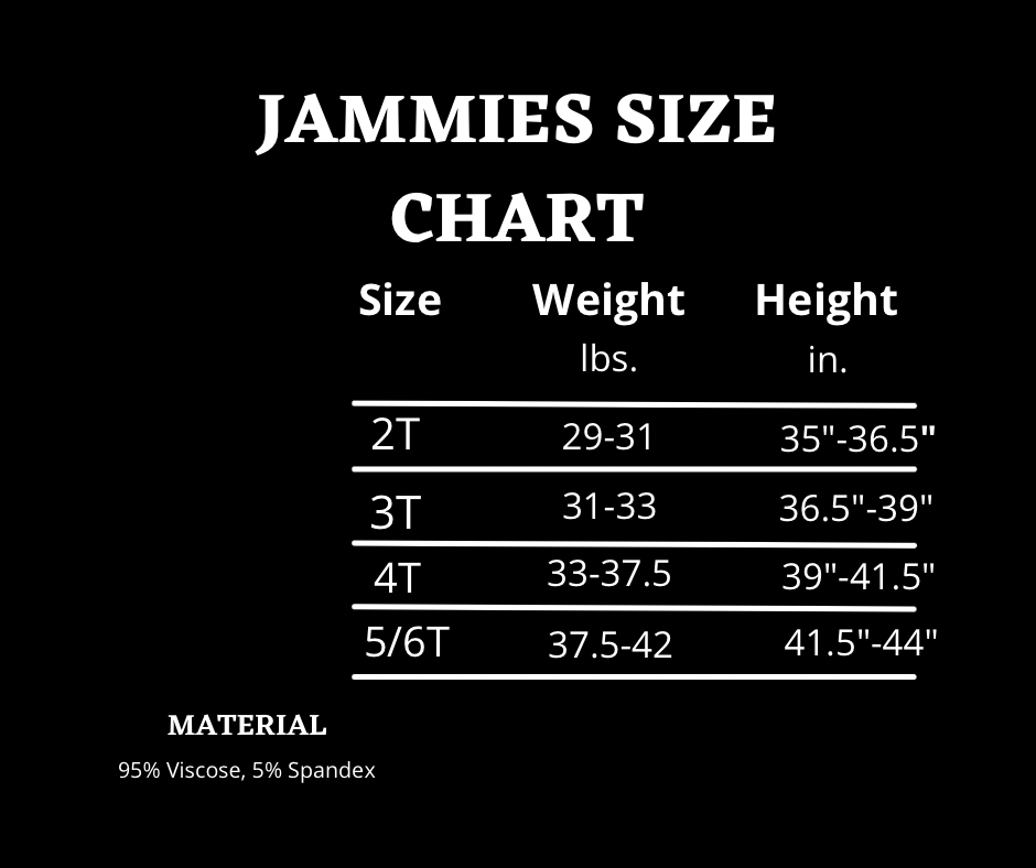 Toddler Chicken Pajamas jammies size chart