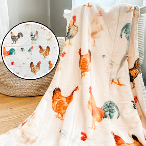 Macro shot of chicken plush blanket print and design