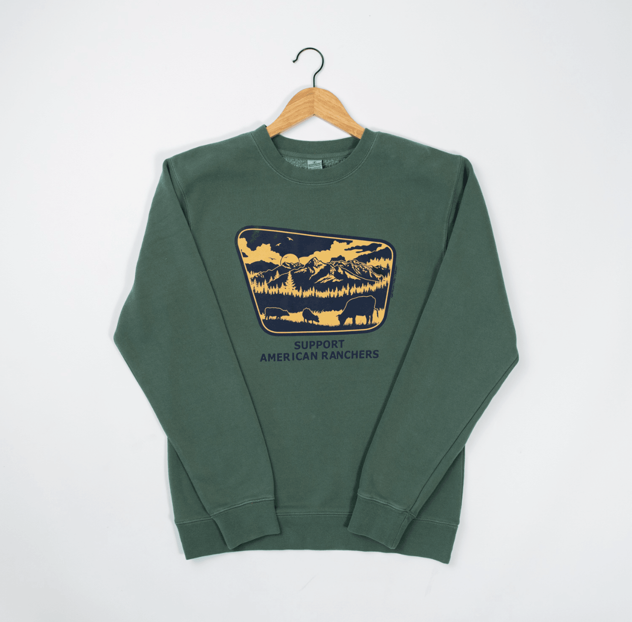 Support American Ranchers Landscape Green Crewneck - American Farm Company