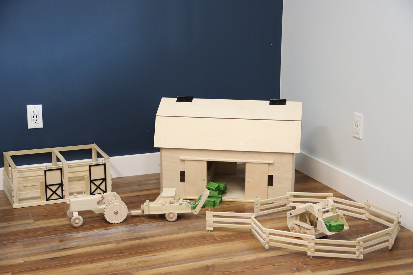 Amish-Made Large Wooden Hip-Roof Barn Toy, Unfinished - American Farm Company