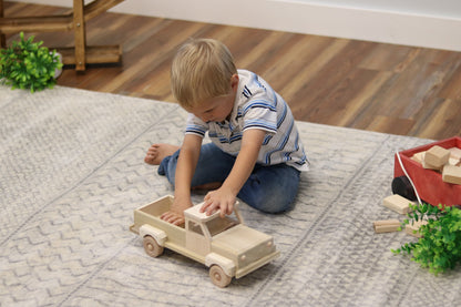 Amish-Made Wooden Toy Pickup Truck, Unfinished Wood - American Farm Company