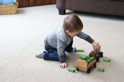 Amish-Made Wooden Toy Tractor and Wagon Set with Hay Bales - American Farm Company