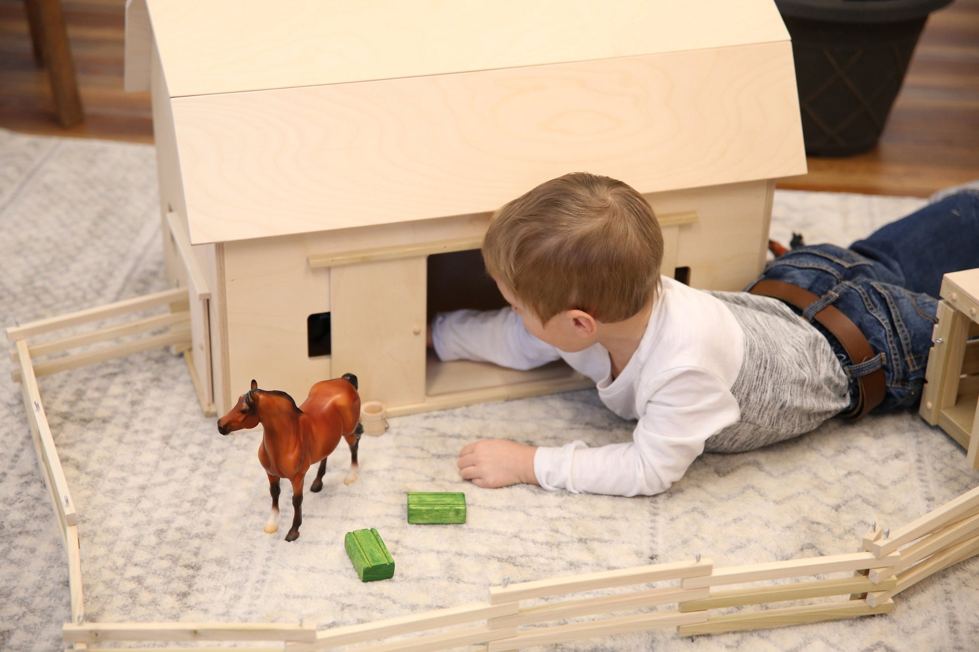 Amish-Made Large Wooden Hip-Roof Barn Toy, Unfinished - American Farm Company