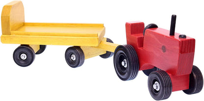 Amish-Made Wooden Toy Tractor and Wagon Set with Hay Bales - American Farm Company