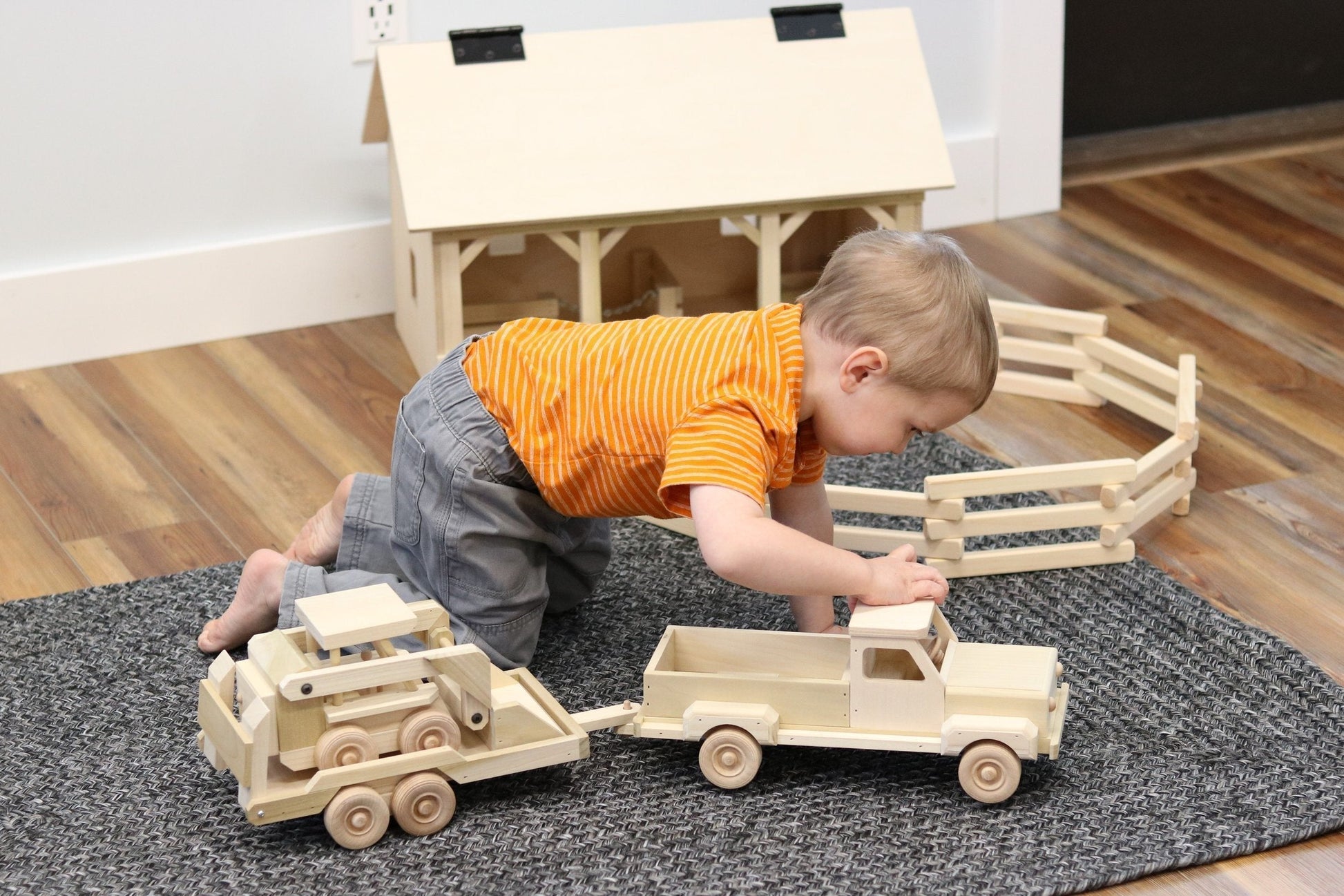 Amish-Made Wooden Toy Pickup Truck, Unfinished Wood - American Farm Company