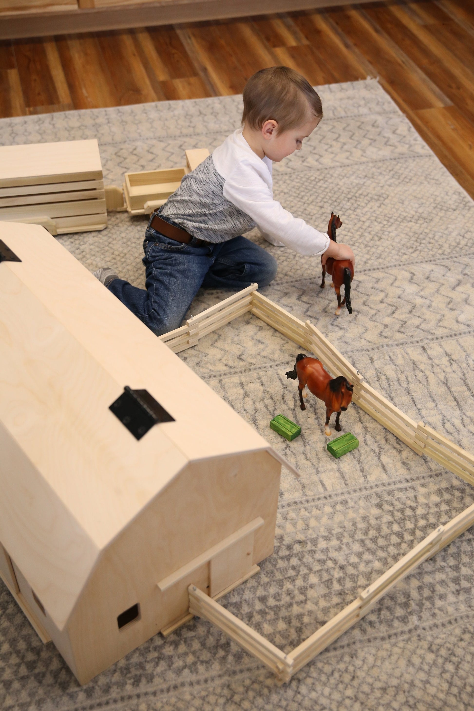 Amish-Made Large Wooden Hip-Roof Barn Toy, Unfinished - American Farm Company